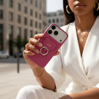 Hot Pink Heart Ring Leather iPhone Case