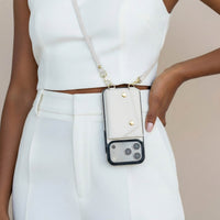 White Leather iPhone Case With Two Straps