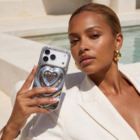 Silver 3D Heart Design iPhone Case