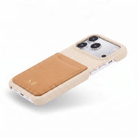 Cream Personalized Leather iPhone Case with Card Holder