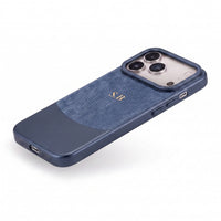 Blue Two-Tone Monogrammed Leather iPhone Case