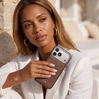 Brown Wireless Charge Monogram Leather iPhone Case