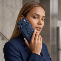 Blue Leather iPhone Case With Card Holder