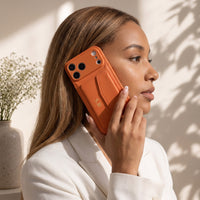Orange Leather iPhone Case With Card Holder