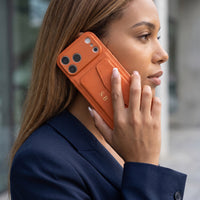 Orange Leather iPhone Case With Card Holder