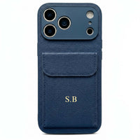 Blue Personalized Leather iPhone Case With Card Holder