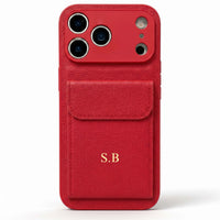 Red Personalized Leather iPhone Case With Card Holder