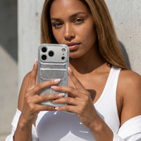 Silver Personalized Leather iPhone Case With Card Holder