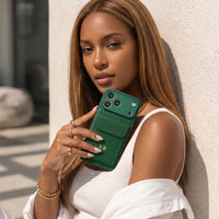 Green Personalized Leather iPhone Case With Card Holder