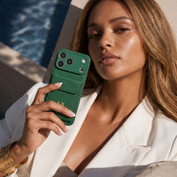 Green Personalized Leather iPhone Case With Card Holder