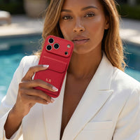 Red Personalized Leather iPhone Case With Card Holder