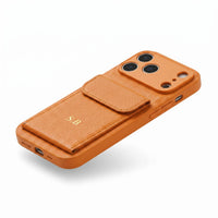 Orange Personalized Leather iPhone Case With Card Holder