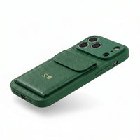 Green Personalized Leather iPhone Case With Card Holder