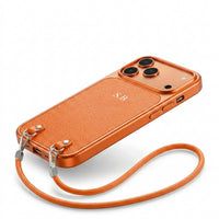 Orange Personalized Leather iPhone Case with Strap Handle