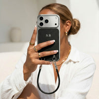Black Personalized Leather iPhone Case with Strap Handle