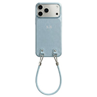 Blue Personalized Leather iPhone Case with Strap Handle