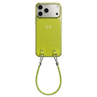 Green Personalized Leather iPhone Case with Strap Handle