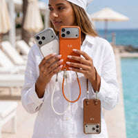 Orange Personalized Leather iPhone Case with Strap Handle
