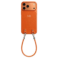 Orange Personalized Leather iPhone Case with Strap Handle