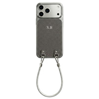 Gray Personalized Leather iPhone Case with Strap Handle