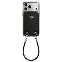 Black Personalized Leather iPhone Case with Strap Handle