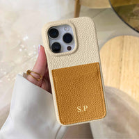 Cream Personalized Leather iPhone Case with Card Holder - #Snap Bands#