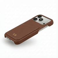 Dark Brown Card Holder Leather iPhone Case - Snap Bands
