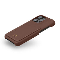 Dark Brown Card Holder Leather iPhone Case - Snap Bands