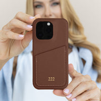 Dark Brown Card Holder Leather iPhone Case - Snap Bands
