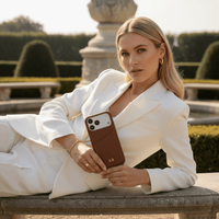 Dark Brown Card Holder Leather iPhone Case - Snap Bands