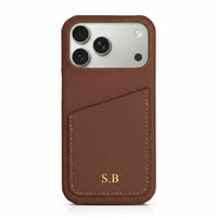 Dark Brown Card Holder Leather iPhone Case - Snap Bands