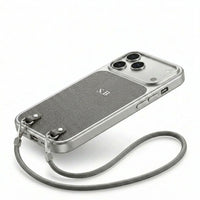 Gray Personalized Leather iPhone Case with Strap Handle - Snap Bands