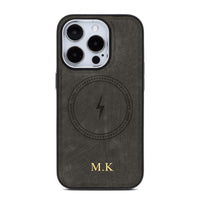 Gray Wireless Charge Monogram Leather iPhone Case - #Snap Bands#