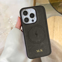 Gray Wireless Charge Monogram Leather iPhone Case - #Snap Bands#