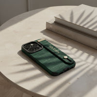 Green Crocodile Texture Elegant iPhone Case with Metallic Accent - Snap Bands