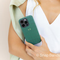 Green Crocodile Texture Personalized Leather iPhone Case - Snap Bands