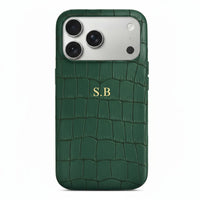 Green Crocodile Texture Personalized Leather iPhone Case - Snap Bands