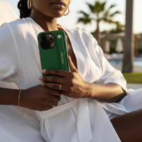 Green Elegant Textured Leather iPhone Case with Metal Accents - Snap Bands