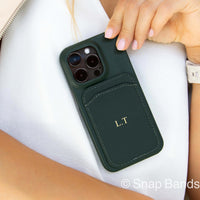 Green iPhone Case with Card Holder - Snap Bands