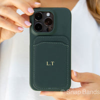 Green iPhone Case with Card Holder - Snap Bands