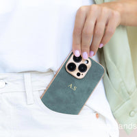 Green Lambskin Leather Custom iPhone Case - Snap Bands