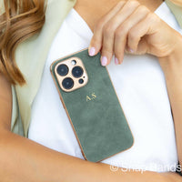 Green Lambskin Leather Custom iPhone Case - Snap Bands