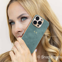 Green Lambskin Leather Custom iPhone Case - Snap Bands