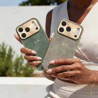 Green Lambskin Leather Custom iPhone Case - Snap Bands