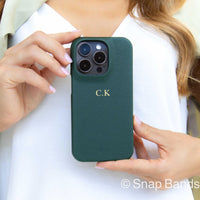 Green Pebble Leather iPhone Case - Snap Bands