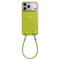 Green Personalized Leather iPhone Case with Strap Handle - Snap Bands