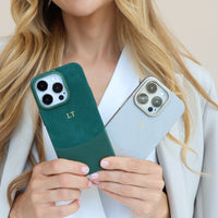 Green Two - Tone Monogrammed Leather iPhone Case - Snap Bands