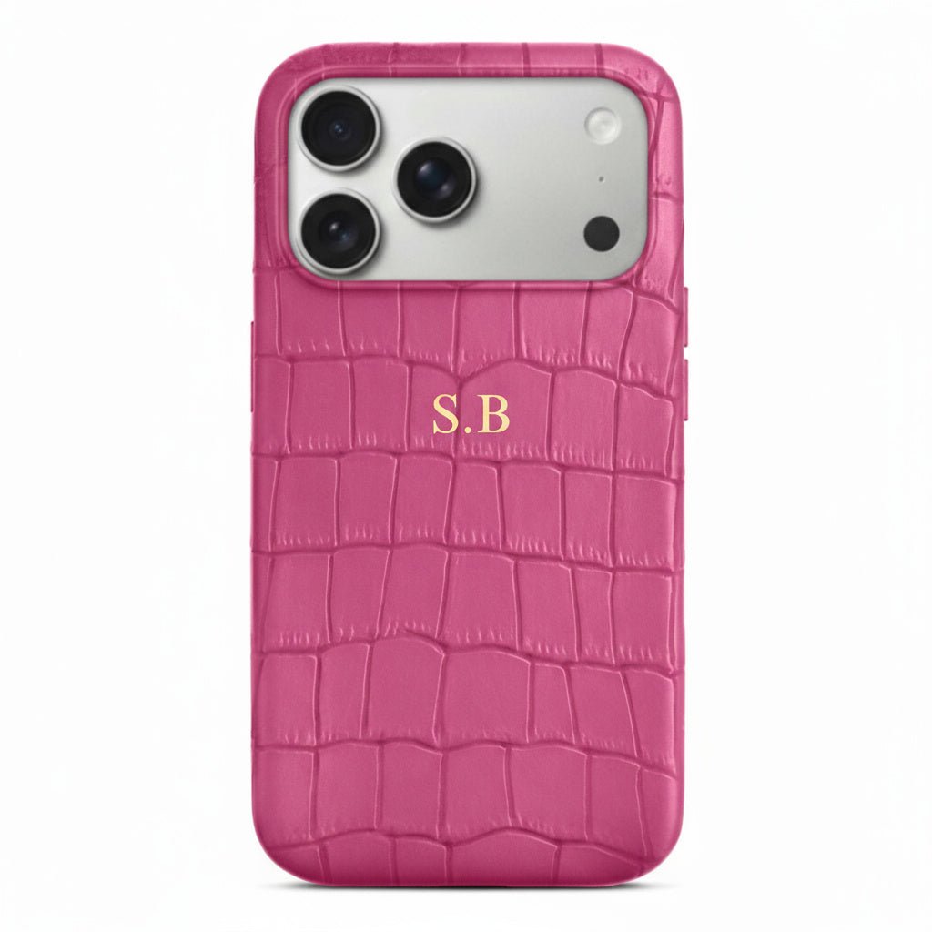 Hot pink Crocodile Texture Personalized Leather iPhone Case