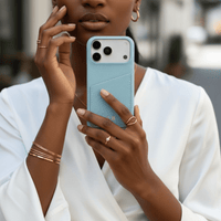 Light Blue Card Holder Leather iPhone Case - Snap Bands