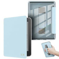 Light Blue Leather Kindle Case with Hand Strap - Snap Bands